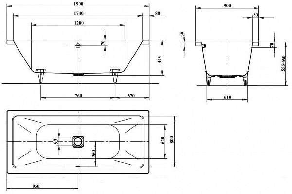 Стальная ванна Kaldewei Conoduo 190x90 235200013001 easy-clean mod. 734