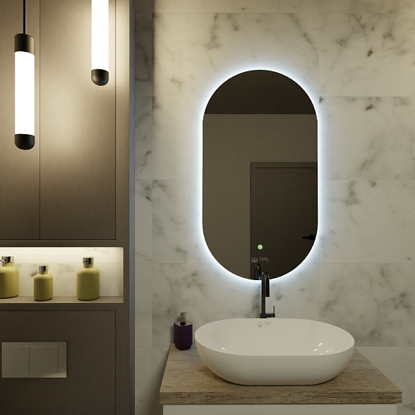 Rusken Зеркало с ореольной LED подсветкой, 550х1000 УНИВЕРСАЛЬНАЯ ПОДСВЕТКА