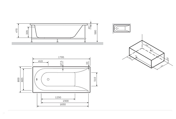W72A-180-080W-R2 Каркас для ванны Spirit 180х80