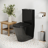 Унитаз GR-4480BS Color (620*365*810) ЧЕРНЫЙ напольный БЕЗОБОДКОВЫЙ с тонкой крышкой, 2 места