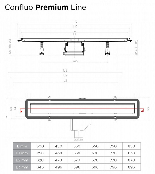Душевой лоток Pestan Confluo Premium Line 650