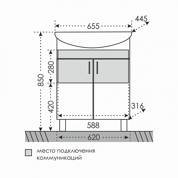 Тумба напольная Дублин 65 под раковину Элеганс 65 Санта 223012