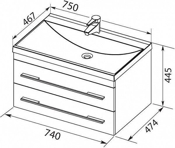 Тумба с раковиной Aquanet Верона 75 белый (подвесная 2 ящика) 00287672