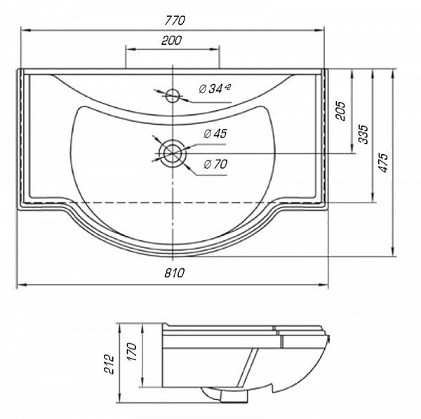 Раковина для тумбы Kirovit Классик 80