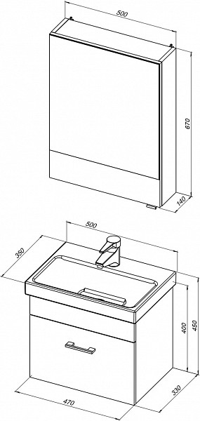 Мебель для ванной Aquanet Нота 50 (Moduo Slim) белый 00254063