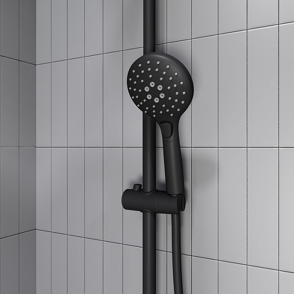 Душевой гарнитур с верхней лейкой, черный матовый, Ray, IDDIS, RAYMS3Fi76