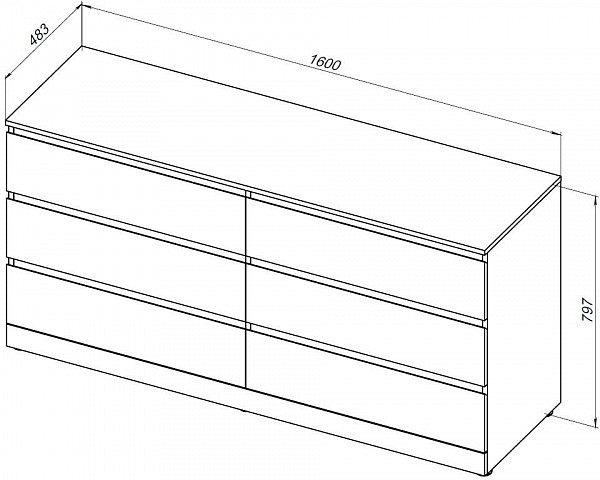 Комод Aquanet Сканди 1600x480 Дуб крафт (6 ящиков) 00302548