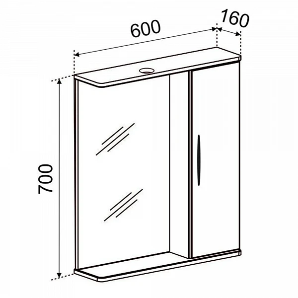 Зеркало со шкафчиком Emmy Рокард (Правое) 60х70