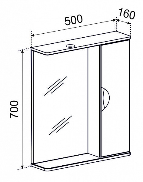 Зеркало со шкафчиком МИЛЛИ 50 с подсветкой Правое