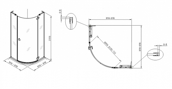 Душевое ограждение "KOLLER POOL" NEON N90RС 900x900x1950 прозрачное Transparent  8мм CALC FREE хром