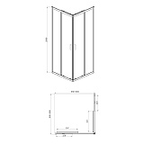 Душевое ограждение AZARIO 900х900х2000, БЕЗ ПОДДОНА (угловой вход, 2 двери), черный профиль