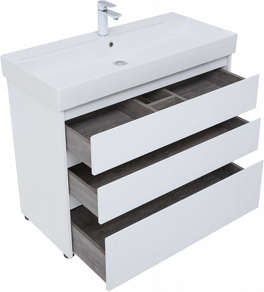 Тумба под раковину Aquanet Nova Lite 100 белый глянец (3 ящика) 00302478