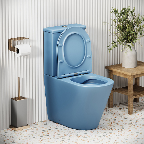 Унитаз GR-4480BSMS Color (620*365*810) ГОЛУБОЙ МАТОВЫЙ напольный БЕЗОБОДКОВЫЙ с тонкой крышкой,2 ме