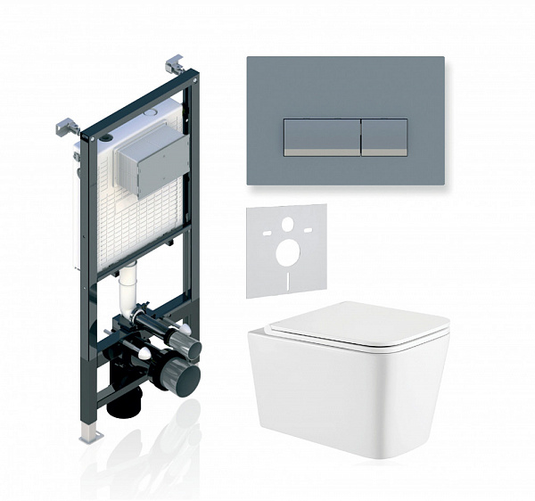 Комплект KOLLER POOL для монтажа  подвесного унитаза: Инсталляция Alcora ST 1200 с клавишей INTEGRO Matt Chrome, Унитаз KVADRO Rimless, сиденье дюропласт: SoftClose, Take Off, антибактериальное покрытие, система «Антивсплеск»