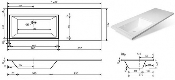 Раковина Эстет Даллас 140 СС-00002220 левая