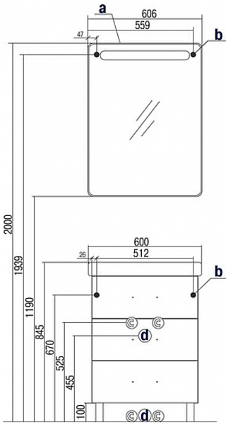 Тумба под раковину Акватон Америна 56 см 1A168901AM010