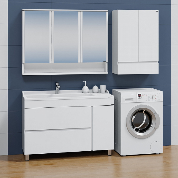 Тумба под раковину Санта Марс 120 см, 700254, 2 ящика, 1 дверь, напольная, белый ум.SIRIUS 120 литой мрамор)