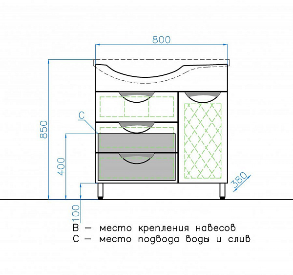 Тумба Style Line Жасмин 82, с корзиной под раковину Коралл 82, левая