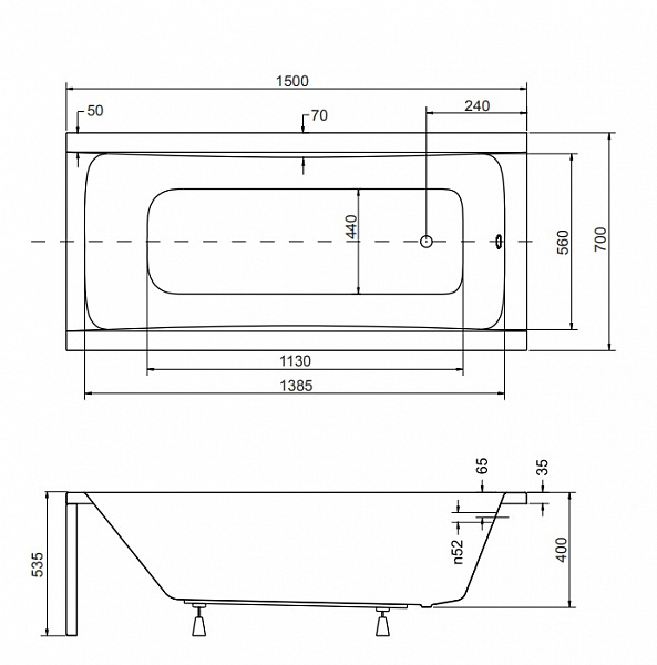 Акриловая ванна Besco Optima 150x70 WAO-150-PK