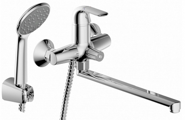 Смеситель для ванны c длинным изливом с аксессуарами Bravat Fit F6135188CP-LB-RUS