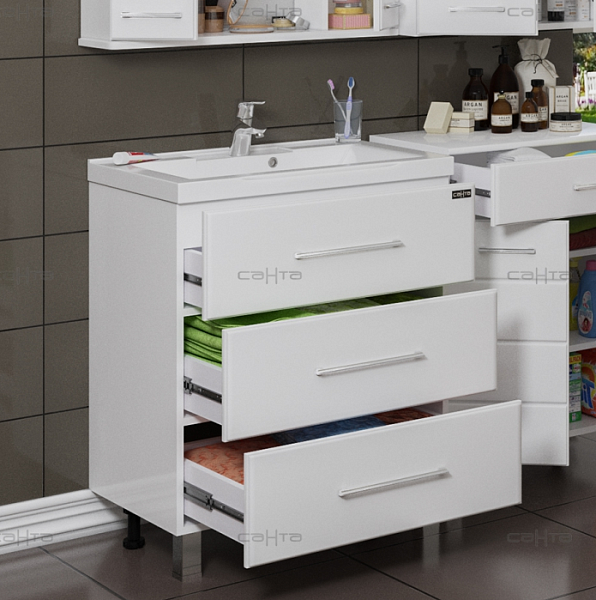 Тумба под раковину Омега 70 напольная с 3 ящиками Санта 207039л