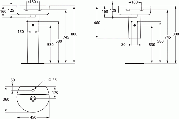 Раковина Ideal Standard Connect Sphere 45 см E8057MA