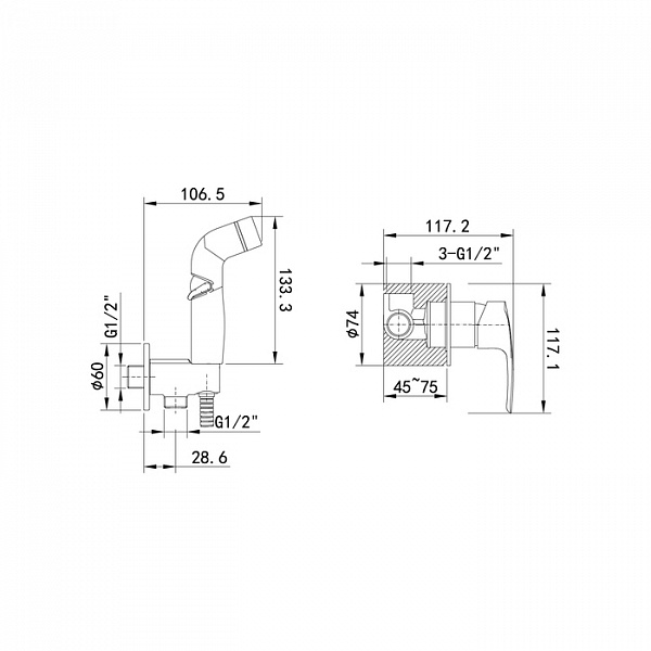 Встраиваемый смеситель с гигиеническим душем, Ray, IDDIS, RAYSBR2i08