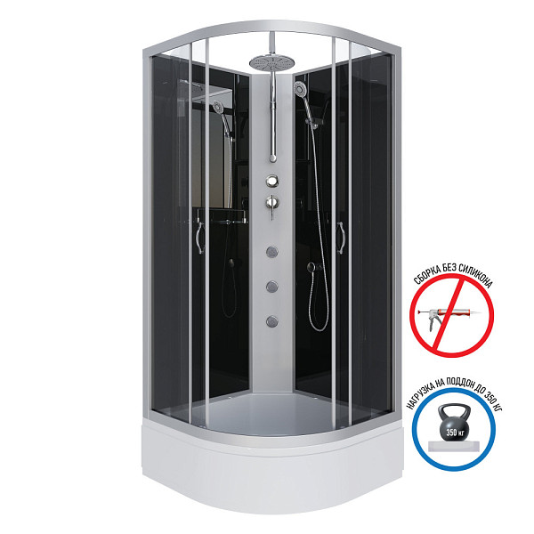 Душ.каб. NG-3503-14BKTG (800х800х2100-2400) средний поддон(26см) стекло ТОНИРОВАННОЕ 4 места