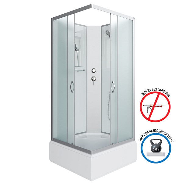 Душ.каб. NG-1108-14BK (900х900х2000) средний поддон(26см) стекло МАТОВОЕ 4 места с полкой