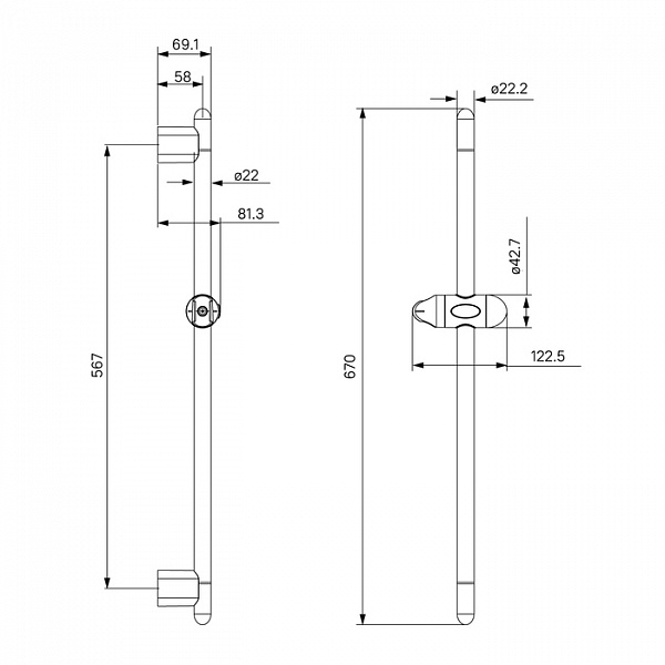 Душевая стойка,  67 см, 070, Milardo, 0706700M17