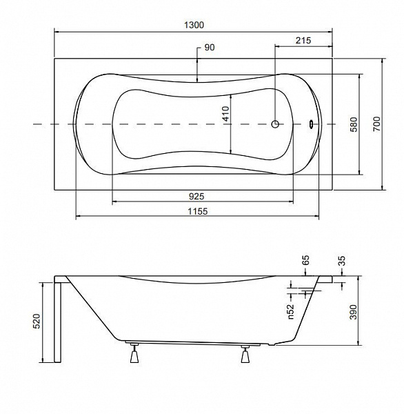 Акриловая ванна Besco Aria 130x70 WAA-130-PA