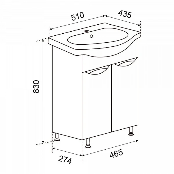Тумба Emmy Милли 50 с раковиной Ладога