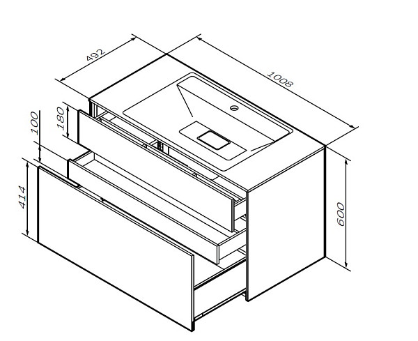 M50AFHX1003WM Inspire V2.0, База под раковину, подвесная, 100 см, 3 ящика, push-to-open, белый матов