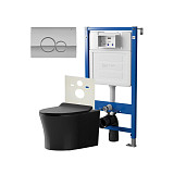 Сет: Система инсталляции Point Элемент для подвесного унитаза PN45120 + Клавиша смыва для инсталляции Point Виктория, хром, PN44061C + Унитаз подвесной Point Вега безободковый, чёрн мат, PN41711BM