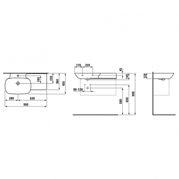 Раковина Laufen Ino 8.1330.1.000.104.1 90 см, левая