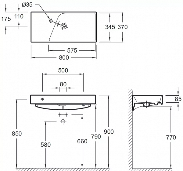 Подвесная раковина-столешница Jacob Delafon Rythmik 80х46 см EXO112-Z-00