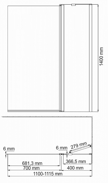 Стеклянная шторка на ванну Wasserkraft Berkel 48P02-110R Matt glass Fixed