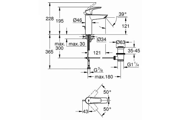 Смеситель GROHE Eurosmart однорычажный для раковины, M-Size 23322003