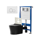 Сет: Система инсталляции Point Элемент для подвесного унитаза PN45120 + Клавиша смыва для инсталляции Point Виктория, белая/хром, PN44061WC + Унитаз подвесной Point Вега безободковый, чёрн мат, PN41711BM