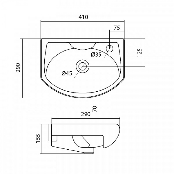 Полукруглая раковина Santek Азов 40 отверстие под смеситель справа 1WH110254
