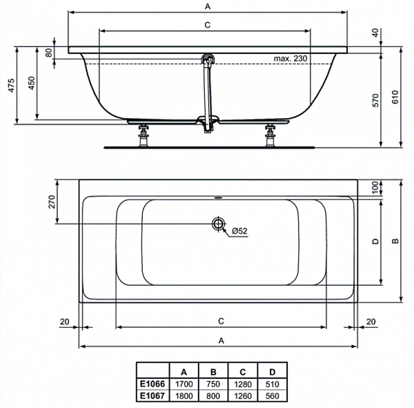  Ванна акриловая 180х80 Ideal Standard Connect Air E106701