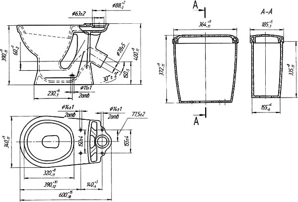 Унитаз-компакт Оскольская керамика Суперкомпакт Стандарт, декор цветы