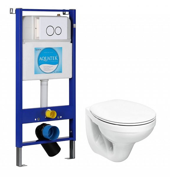 Комплект унитаз подвесной Kolo Idol и инсталляция Aquatek Slim с клавишей
