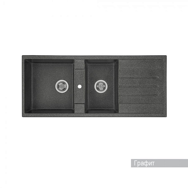 Мойка для кухни Aquaton Торина прямоугольная с крылом и дополнительной чашей графит 1A712032TR210
