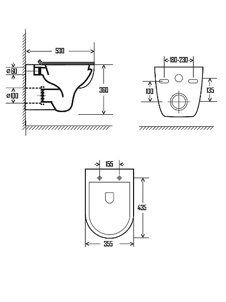 AQM2008 Унитаз подвесной AQUAme с сиденьем SoftClose, технология смыва Rimless. 530x355x360
