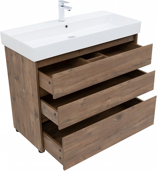 Тумба под раковину Aquanet Nova Lite 100 дуб рустикальный (3 ящика) 00302480