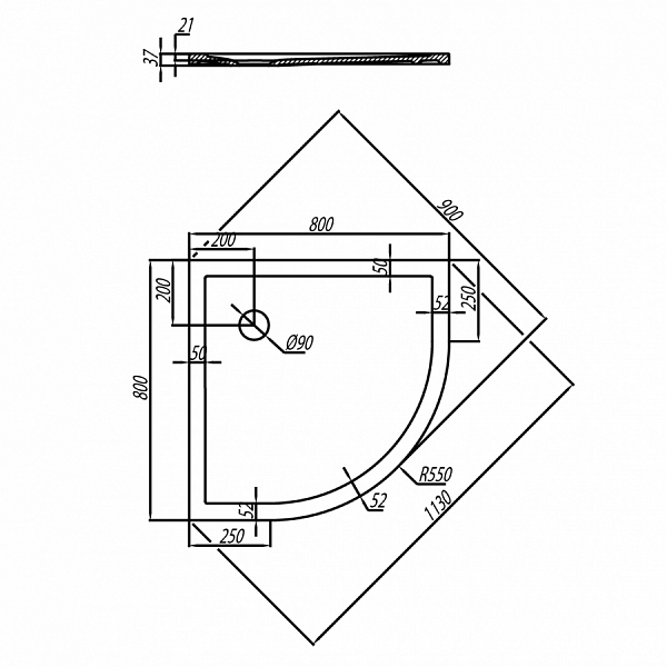 Душевой поддон Aquaton Калифорния 80x80 в четверть круга белый 1A713936CA010