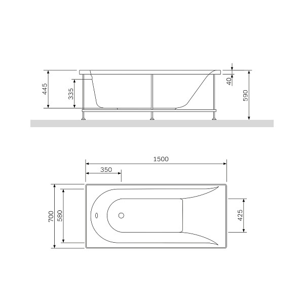 W72A-150-070W-A2 Ванна акриловая spirit 150x70, без слива/перелива