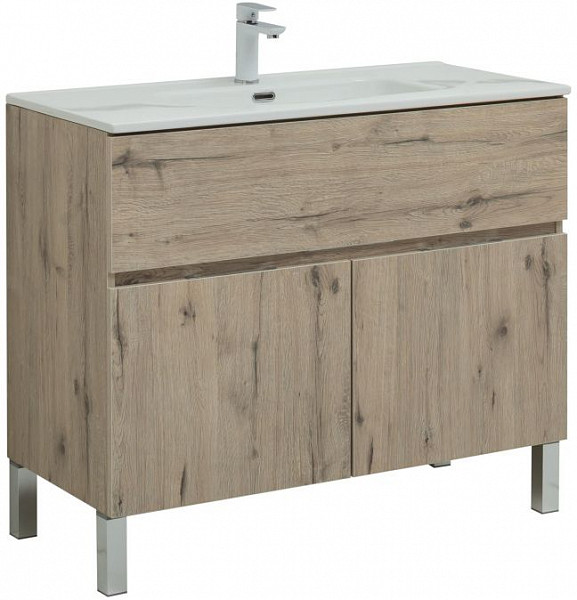 Тумба под раковину Aquanet Алвита New 100 1 ящик, 2 дверцы, дуб веллингтон белый 00277557