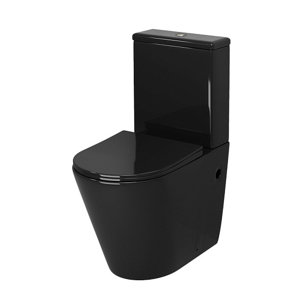 Унитаз GR-4480BS Color (620*365*810) ЧЕРНЫЙ напольный БЕЗОБОДКОВЫЙ с тонкой крышкой, 2 места